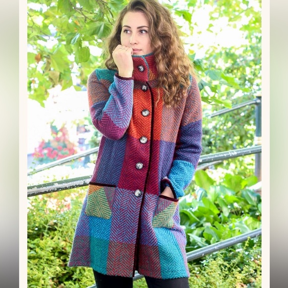 Aran Sweater Market- Emma Tweed Herringbone Coat - Donegal Red - Picture 2 of 5